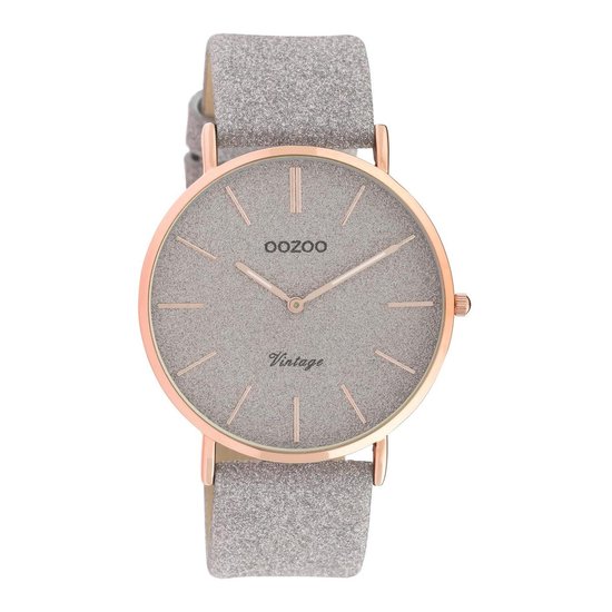 OOZOO Vintage series - rosé goudkleurige horloge met taupe leren band - C20162 - Ø40