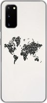 Geschikt voor Samsung Galaxy S20 hoesje - Wereldkaart - Cijfers - Zwart - Siliconen Telefoonhoesje