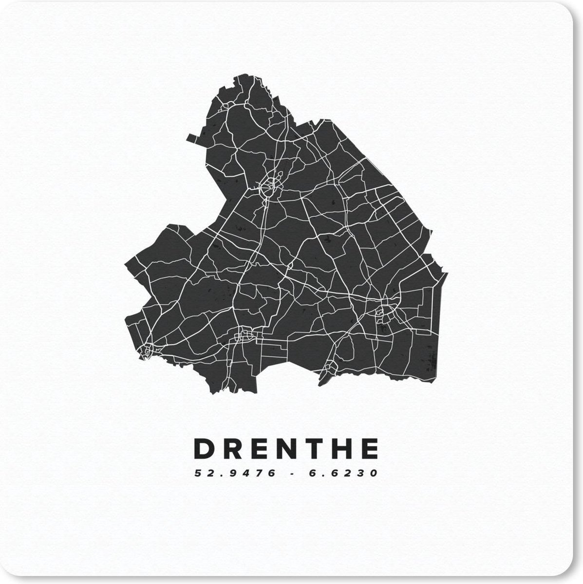 Muismat 30x30 cm - Mousepad Drenthe - Plattegrond - Nederland - Muismatten - Stadskaart