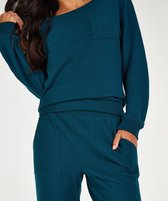 Hunkemöller Dames Nachtmode Pyjama Waffle Placket  - Blauw - maat 2XS