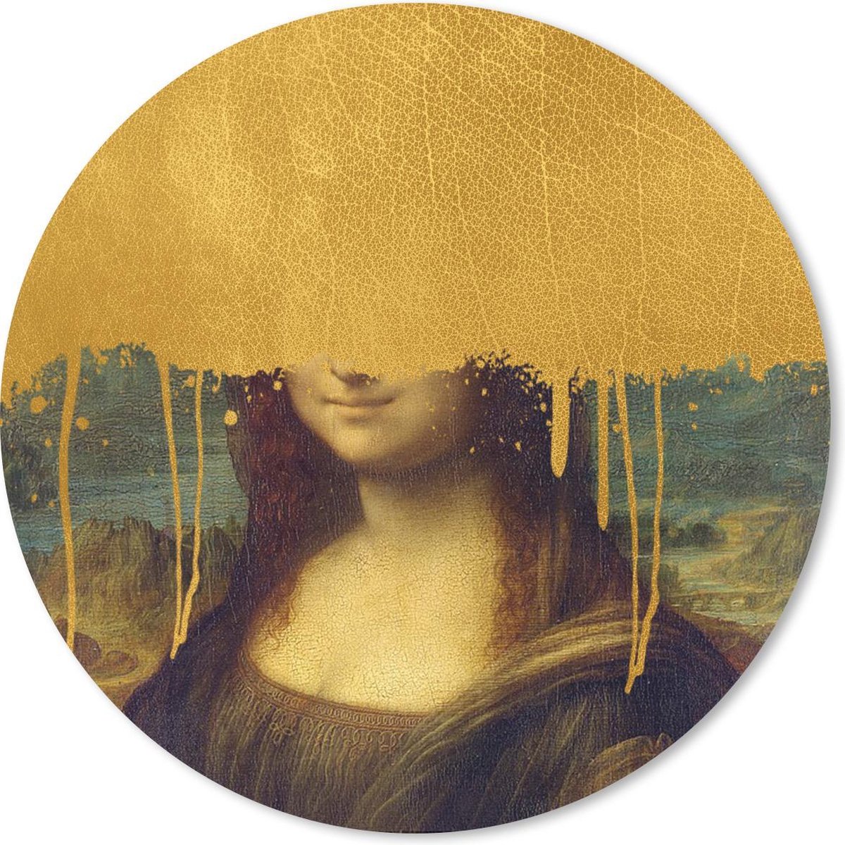 Muismat - Mousepad - Rond - Mona Lisa - Goud - Da Vinci - 40x40 cm - Ronde muismat