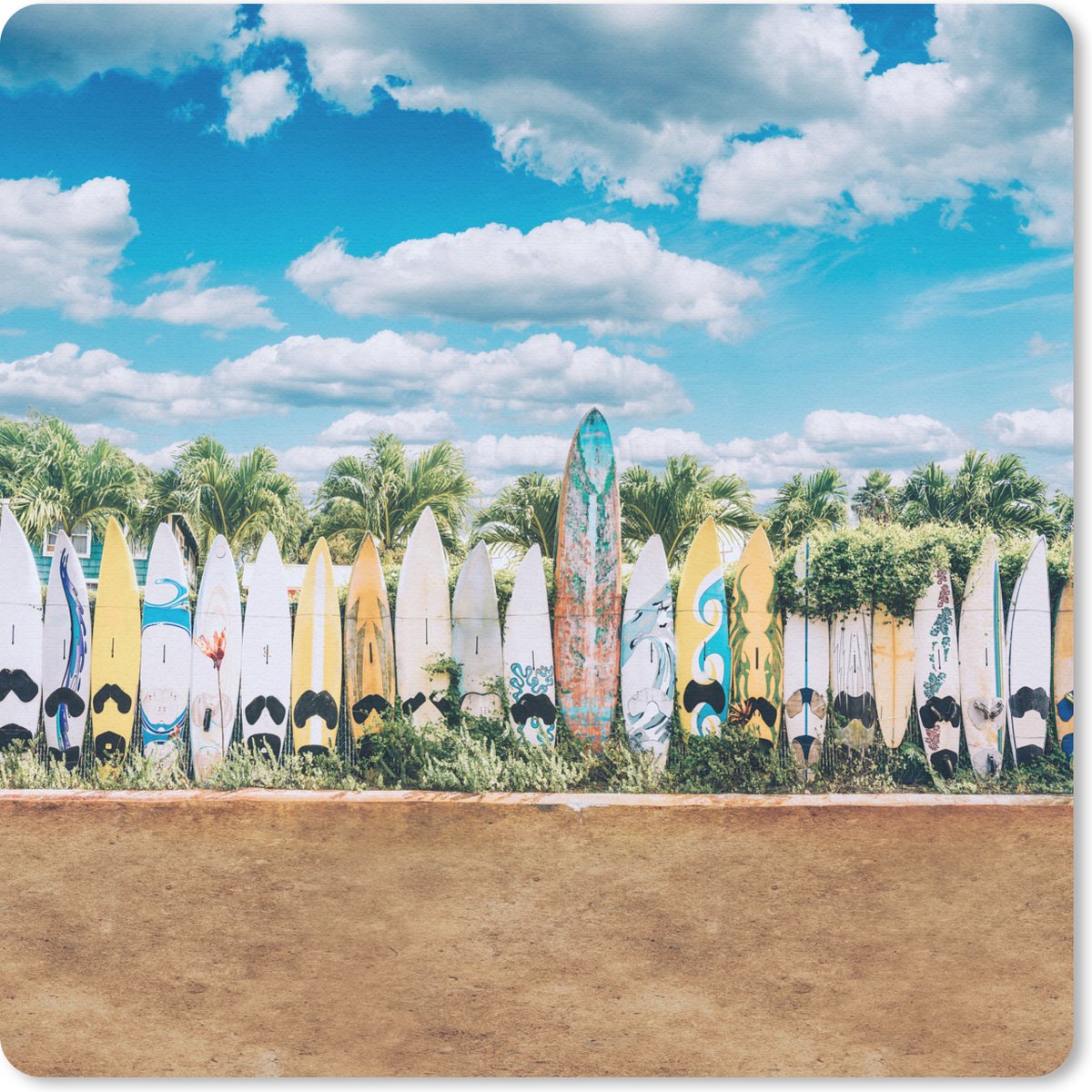 Muismat 20x20 cm - Mousepad Surfplanken op een rij - Muismatten