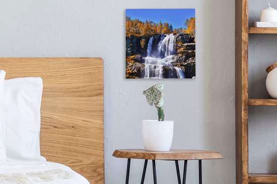 Toile Peinture Cascade - Norvège - Nature - 20x20 cm - Décoration murale