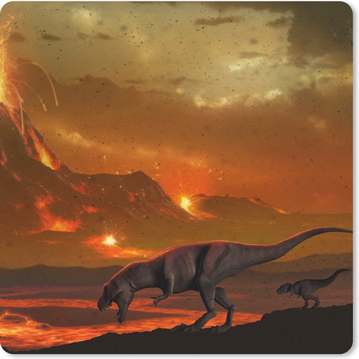 Muismat 20x20 cm - Mousepad Dino - Vulkaan - Lava - Illustratie - Kinderen - Jongens - Kids - Muismatten