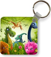 Sleutelhanger - Dinosaurus - Dieren - Jungle - Illustratie - Baby- Jongens - Meisjes - Kids - Plastic - Rond - Uitdeelcadeautjes