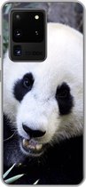 Geschikt voor Samsung Galaxy S20 Ultra hoesje - Panda - Dier - Bladeren - Siliconen Telefoonhoesje
