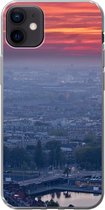 Geschikt voor iPhone 12 mini hoesje - Rotterdam - Zonsondergang - Roze - Siliconen Telefoonhoesje