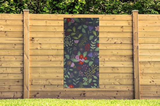 Tuinposter 80x160 cm - Tuindecoratie Een bloemdessin illustratie met veel kleur - Poster voor in de tuin - Buiten decoratie - Schutting tuinschilderij - Tuindoek muurdecoratie - Wanddecoratie balkondoek