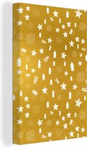 Canvas schilderij 120x180 cm - Wanddecoratie Kerstmis - Goud - Patronen - Muurdecoratie woonkamer - Slaapkamer decoratie - Kamer accessoires - Schilderijen - Kerstdecoratie voor Binnen - Kerstdecoratie Woonkamer - Kerstdecoratie in Huis