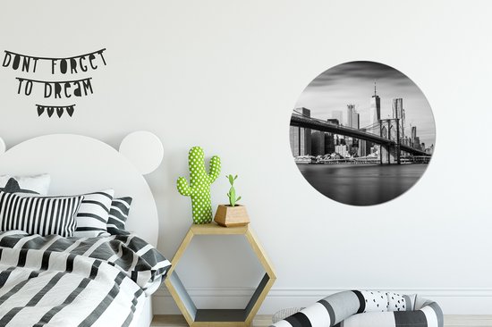 Wall Circle - Wall Circle Inside - Brooklyn Bridge et New York Skyline en Noir et Blanc - ⌀ 60 cm - Décoration murale - Peintures Ronds