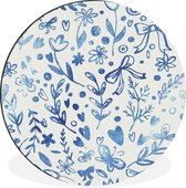 Un motif floral aux couleurs bleues. Cercle mural en aluminium ⌀ 140 cm