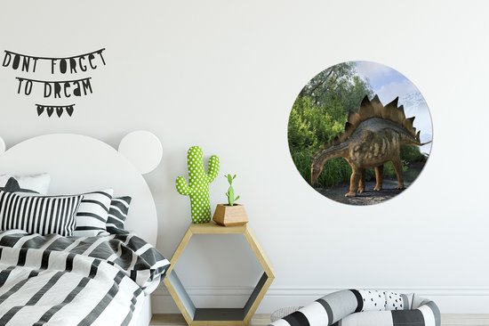 Papier peint Cercle - Dinosaurus - Berg - Forêt - Illustration - 80x80 cm - Mur Cercle