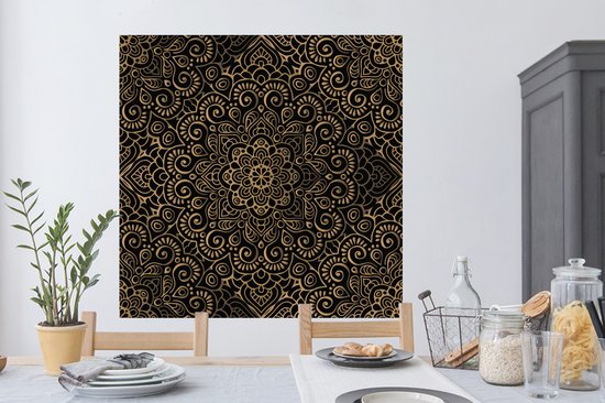 Sticker Muursticker Goud - Motif doré sur fond noir - 120x120 cm - Film adhésif autocollant - Sticker mural repositionnable XXL /