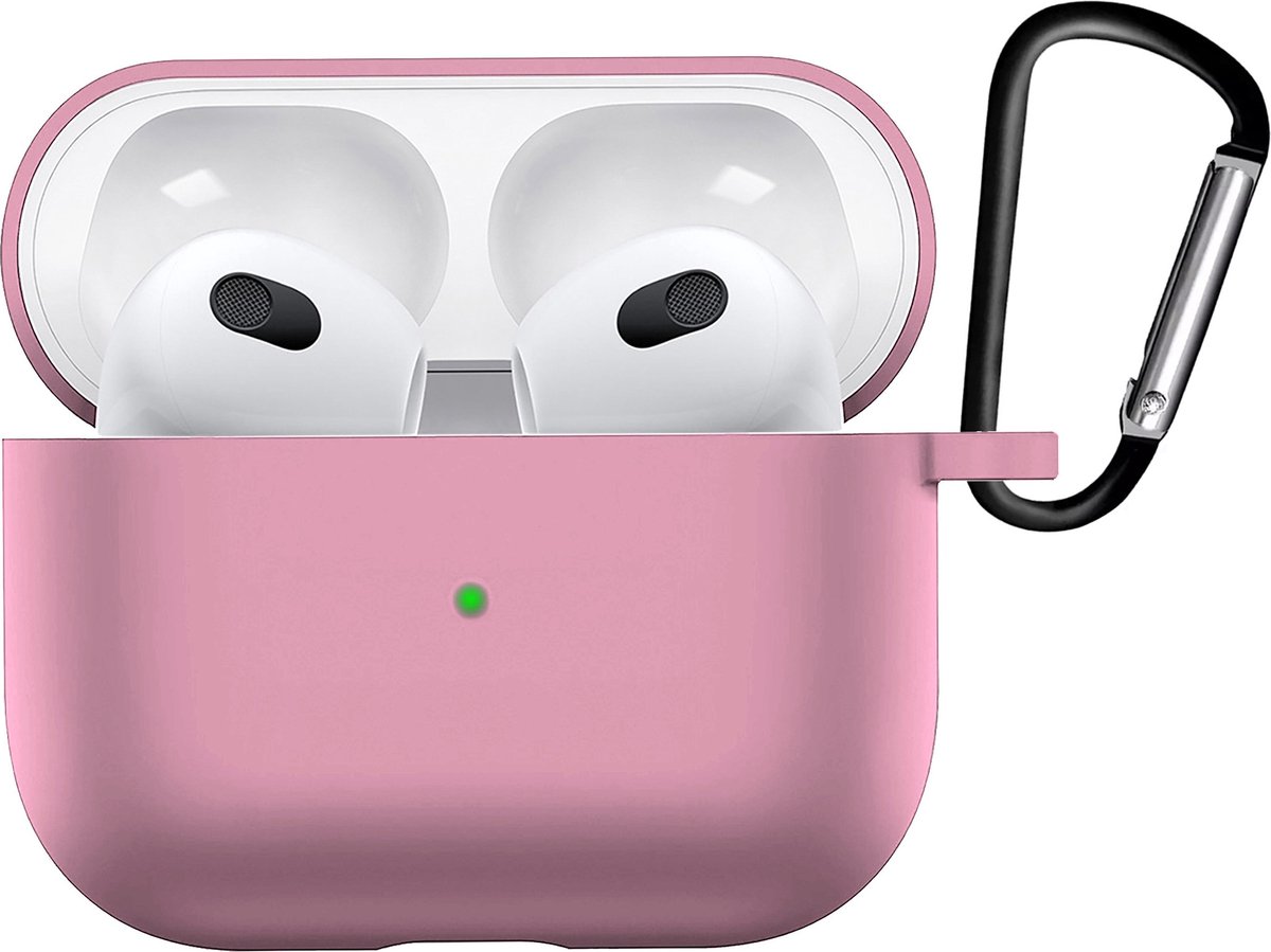 Case Geschikt voor AirPods 3 Hoesje Siliconen Hoes Cover - Hoes Geschikt voor Apple AirPods 3 Case Siliconen - Lichtroze
