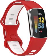 By Qubix - Geschikt voor Fitbit Charge 5 - Fitbit Charge 6 Sportbandje met dubbele lus - Rood - wit - Tweekleurig - Maat: L - Smartwatch Band - Horlogeband -