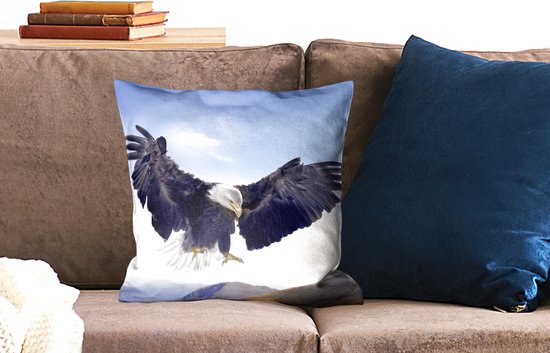 Coussin Déco Pygargue à Tête Blanche - 35x35 Cm - Moelleux - Neuf