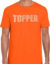 Glitter Topper t-shirt oranje met steentjes/ rhinestones voor heren - Glitter kleding/ foute party outfit 2XL