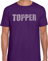 Glitter Topper t-shirt paars met steentjes/ rhinestones voor heren - Glitter kleding/ foute party outfit M