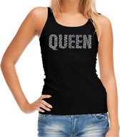 Glitter Queen tanktop zwart met steentjes/ rhinestones voor dames - Glitter kleding/ foute party outfit L
