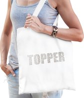 Glitter Topper katoenen tas wit met steentjes/ rhinestones voor dames en heren - bedankt cadeau / verjaardag tassen - kado /  tasje / shopper