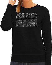 Glitter Super Mama sweater zwart met steentjes/ rhinestones voor dames - Moederdag cadeaus - Glitter kleding/ foute party outfit XS