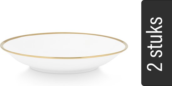 vtwonen Pasta Borden - Set van 2 - Wit/Goud - Porselein - Ø 25.5cm