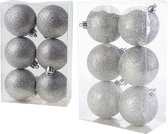 Kerstversiering set glitter kerstballen in het zilver 6 en 8 cm pakket - 30x stuks