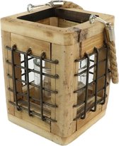 Medivo Styling & Interior - Lantaarn - Lodge - Hout met glas - 12x12x18cm