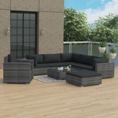 Decoways - 8-delige Loungeset met kussens poly rattan grijs