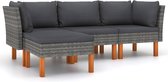 Decoways - 4-delige Loungeset met kussens poly rattan grijs