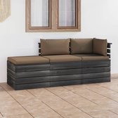 Decoways - 3-delige Loungeset met kussens pallet massief grenenhout