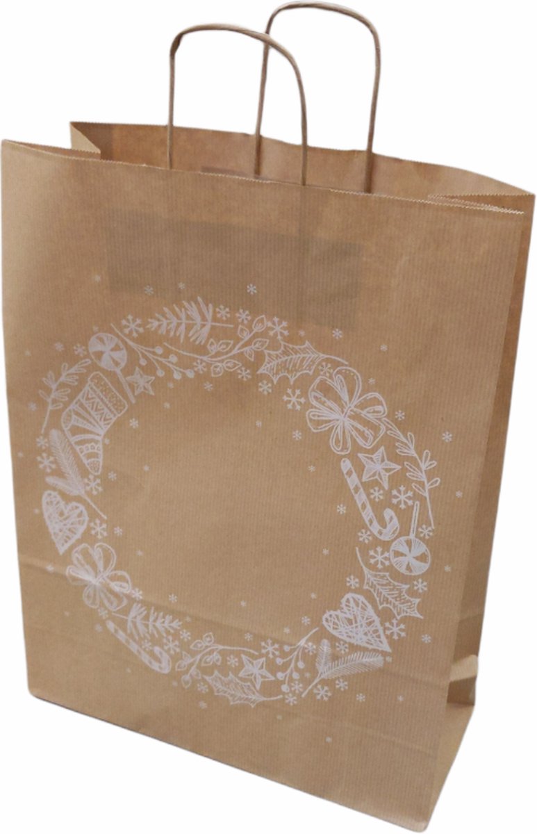 Papieren tassen kerst 32+12x41cm Kraft 100 grams - 50 st