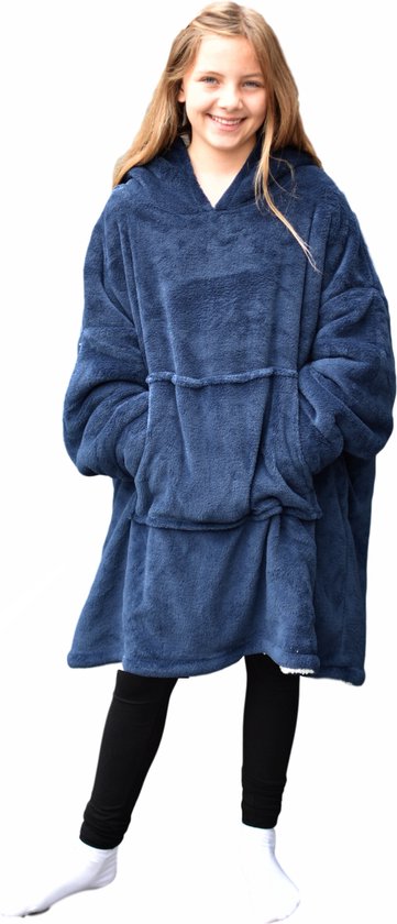 Foto: Homelevel sherpa winter hoodie xl sweatshirt pullover oversize voor kinderen pullover dekentje huis trui buiten binnen blauw