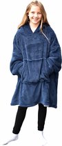 HOMELEVEL Sherpa Winter Hoodie XL Sweatshirt Pullover Oversize voor Kinderen Pullover Dekentje Huis Trui Buiten Binnen - Blauw