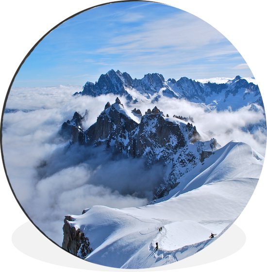 WallCircle - Wandcirkel - Muurcirkel - De prachtige berg de Mont Blanc tussen de wolken - Aluminium - Dibond - ⌀ 90 cm - Binnen en Buiten