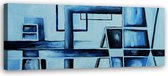 Trend24 - Canvas Schilderij - Spelen Met Blauw - Schilderijen - Abstract - 90x30x2 cm - Blauw