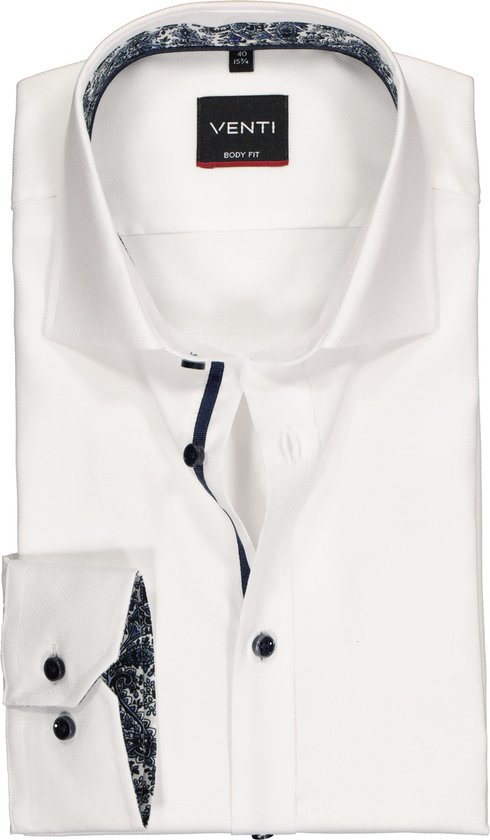 VENTI body fit overhemd - wit structuur (contrast) - Strijkvriendelijk - Boordmaat: