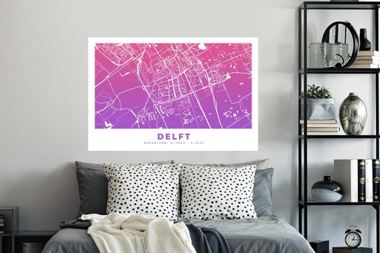 Stickers Stickers muraux - Plan de la ville - Delft - Pays- Nederland - Violet - 120x80 cm - Feuille adhésive - Carte