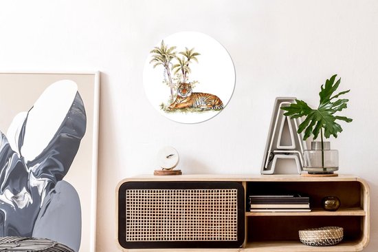 Cercle Mural - Cercle Mural Intérieur - Tigre - Arbre - Yeux - ⌀ 30 cm - Décoration murale - Peintures Ronds