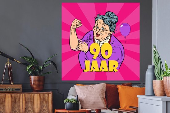Stickers muraux - Film autocollant - Anniversaire - 90 ans - Femme - 120x120 cm - Film adhésif - Stickers muraux muraux Chambre d'enfant - Papier peint autocollant XXL - Papier peint autocollant - Film autocollant
