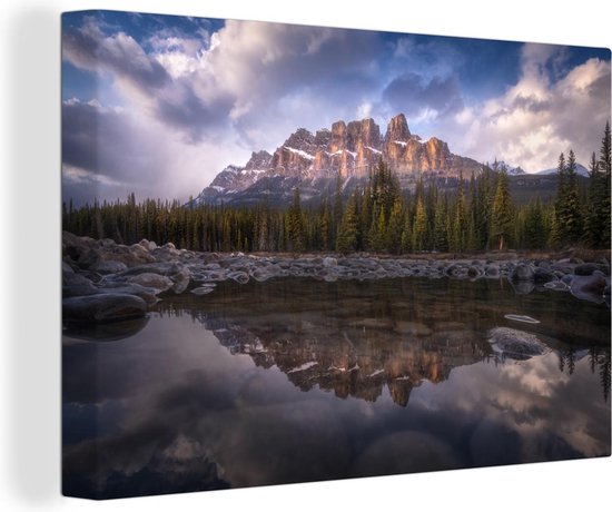 Matin de printemps dans le paysage de montagne 140x90 cm - Tirage photo sur toile (Décoration murale salon / chambre)