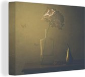 Tableau sur toile Nature morte d'un hortensia dans un vase et d'une poire - 80x60 cm - Décoration murale