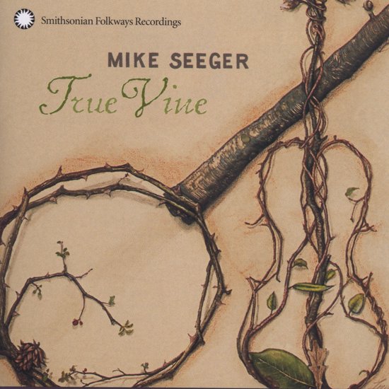 Albumhoes voor 'True Vine' van Mike Seeger, met een gitaar getekend met wijnranken.