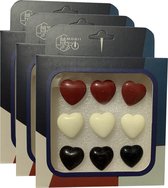 Set van 27 leuke punaises in doosjes (model: hartjes, rood, wit en zwart)