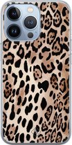 iPhone 13 Pro hoesje siliconen - Luipaard print bruin | Apple iPhone 13 Pro case | TPU backcover transparant