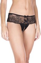 Kanten String Met Strikjes En Open Kruis - Sexy Lingerie & Kleding - Lingerie Dames - Dames Lingerie - Strings