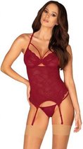 Ivetta Kanten Jarreteltop Met String - Rood - Sexy Lingerie & Kleding - Lingerie Dames - Dames Lingerie - Jarretel Setjes