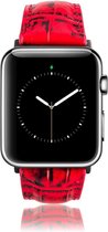 Geschikt voor Apple Watch Bandje - Croco Rood Leer - Series 1/2/3/4/5/6/7/SE - 42/44/45mm - Black Connectors - Oblac®