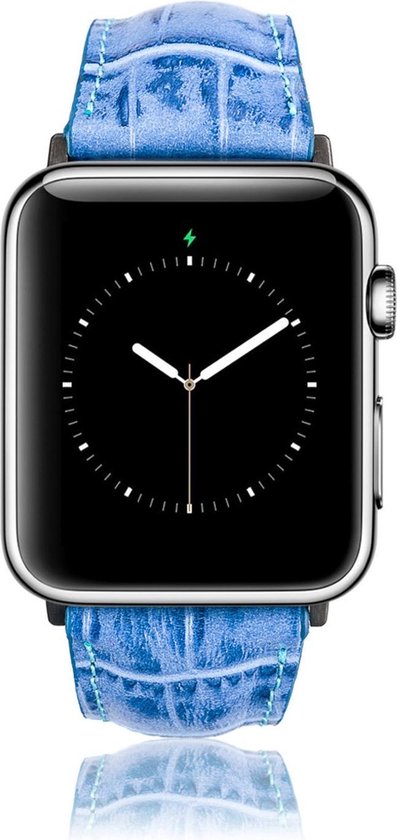 Geschikt voor Apple Watch Bandje - Croco Blauw - Full-Grain Leer - 38/40/41mm - incl. Gold Connectors Met Gesp - Oblac®