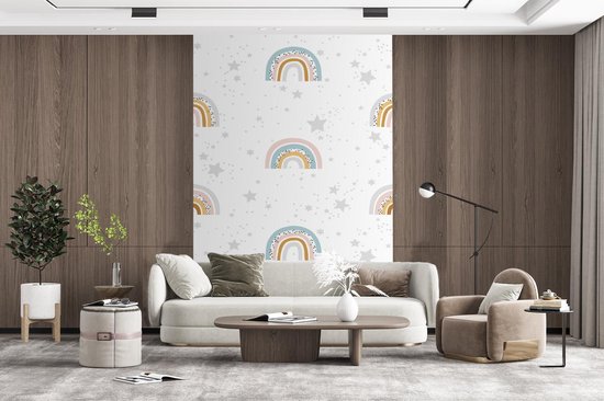 Motif enfant avec des arcs-en-ciel et des étoiles sur fond blanc 225x350 cm